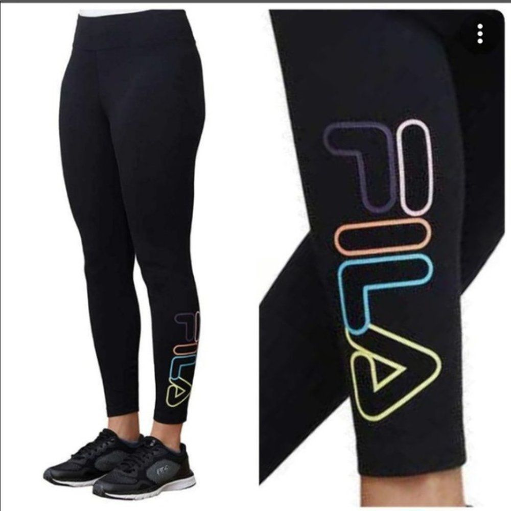 NEW Fila High Waist Ankle Length Pants Leggings Black